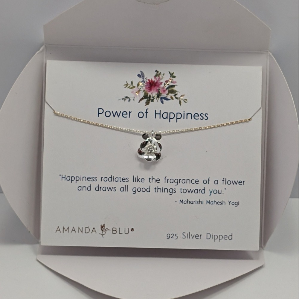 Amanda Blu Power of Happiness Necklace 925 Silver Dipped Flower Pendant Card